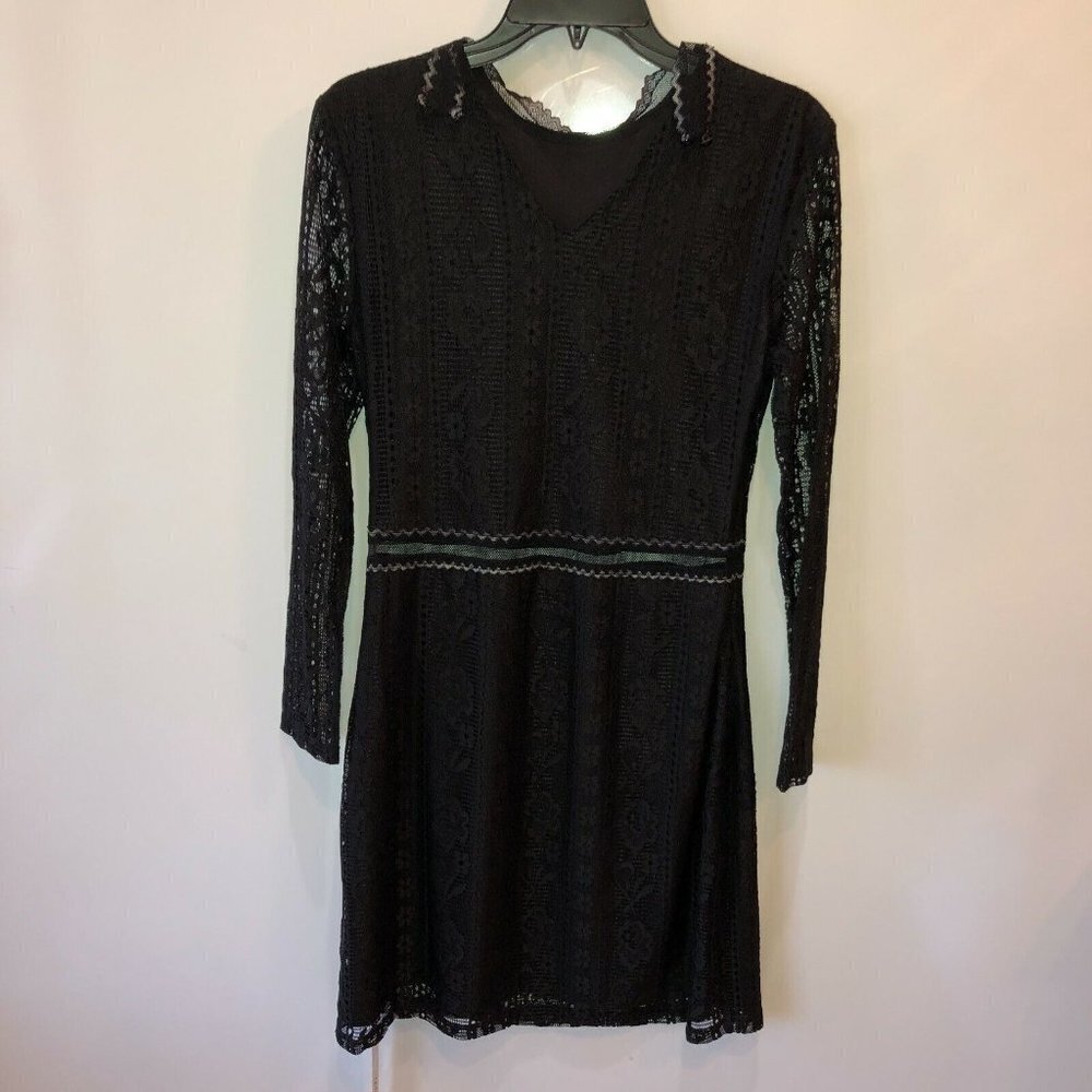 New Aphratti Womens Medium Black Floral Lace Long Sleeve V Neck A-Line Dress M - Picture 3 of 10